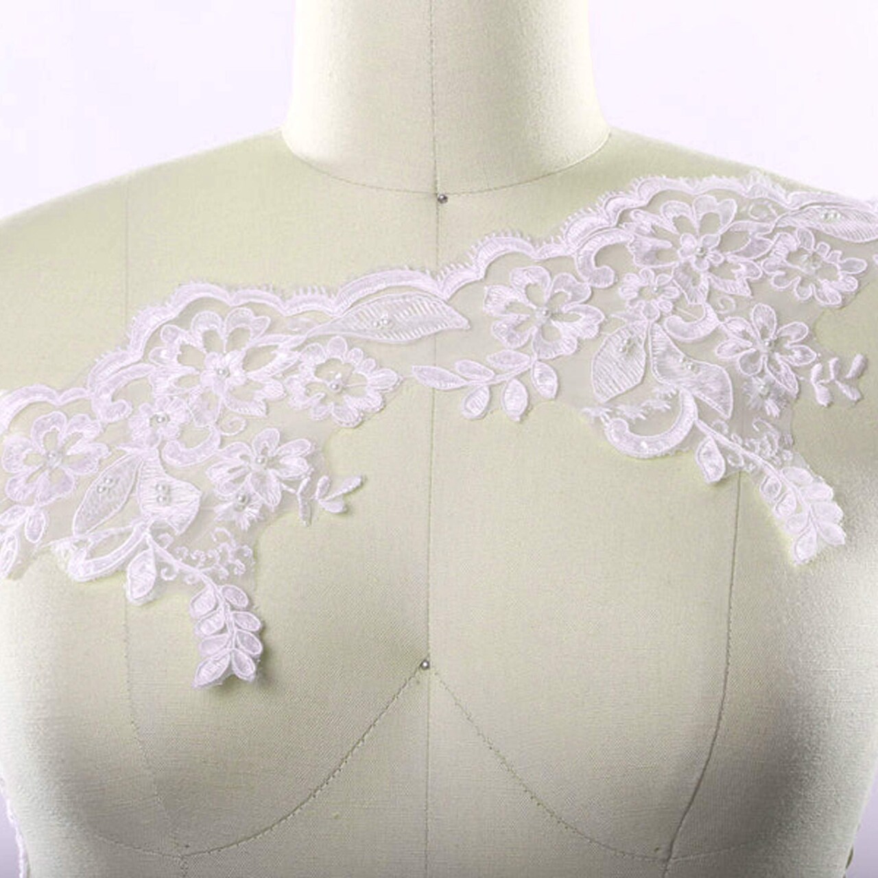 1 Yard 6 Inch Ivory Sequin Beaded Bridal Lace Trim for Wedding Dresses